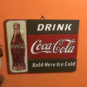Vintage style novelty wood Coca Cola wall art